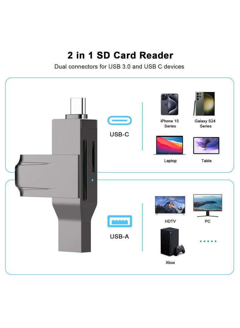 Excefore USB C and USB 3.0 SD Card Reader, 2-in-1 Zinc Alloy Card Reader for SDXC, SDHC, MMC, RS-MMC, Micro SDXC, Micro SD, Micro SDHC, UHS-I Cards Compatible with iPhone 15, MacBook, iPad and Android - Image 3