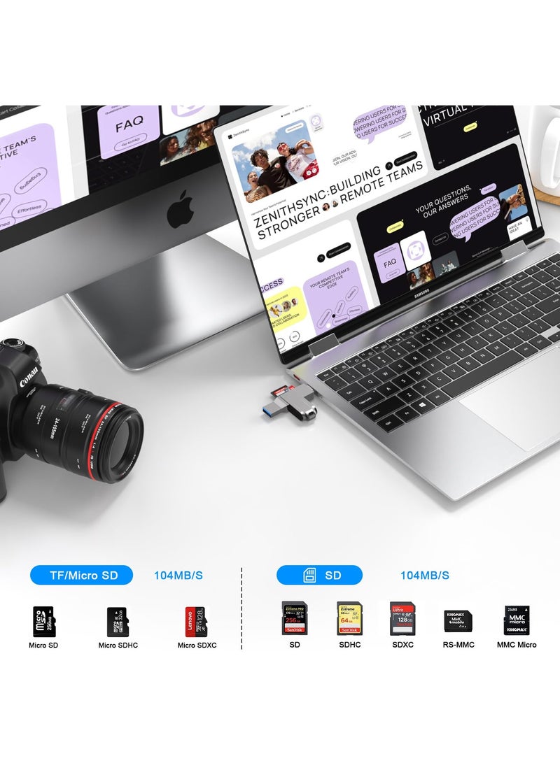 Excefore USB C and USB 3.0 SD Card Reader, 2-in-1 Zinc Alloy Card Reader for SDXC, SDHC, MMC, RS-MMC, Micro SDXC, Micro SD, Micro SDHC, UHS-I Cards Compatible with iPhone 15, MacBook, iPad and Android - Image 4