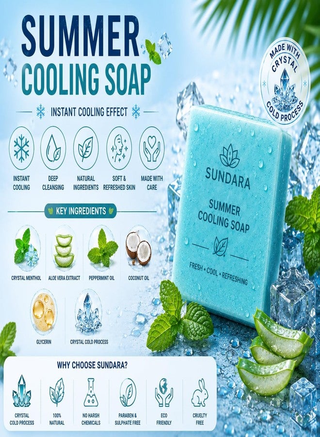 SUNDARA Summer Cooling Soap, Pack of 3, with Menthol, Aloe Vera and Peppermint Oil, Handmade Natural Bars for Men and Women - Image 2