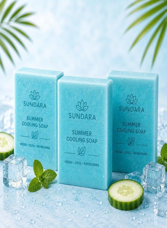 SUNDARA Summer Cooling Soap, Pack of 3, with Menthol, Aloe Vera and Peppermint Oil, Handmade Natural Bars for Men and Women - Image 1