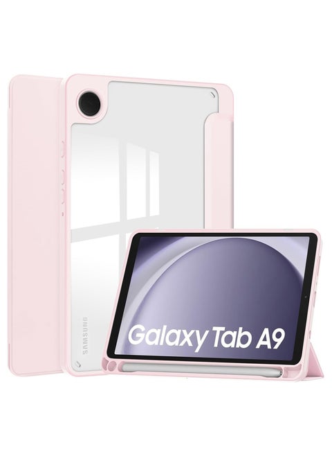 Hybrid Slim Tablet Case with Pen Holder Accessories for Samsung Galaxy Tab A9 8.7 Inch 2023 Model (SM-X110/X115/X117) Clear Transparent Back Shell, Pink