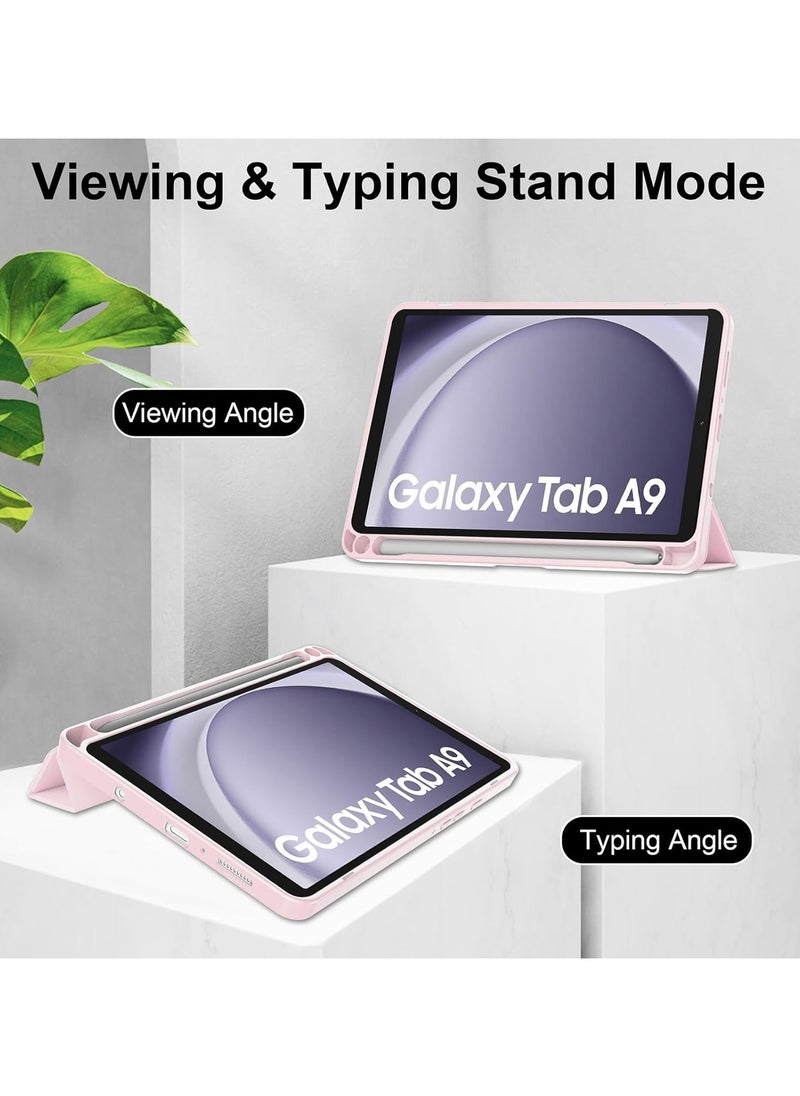 VKL - Hybrid Slim Tablet Case with Pen Holder Accessories for Samsung Galaxy Tab A9 8.7 Inch 2023 Model (SM-X110/X115/X117) Clear Transparent Back Shell, Pink - Image 1