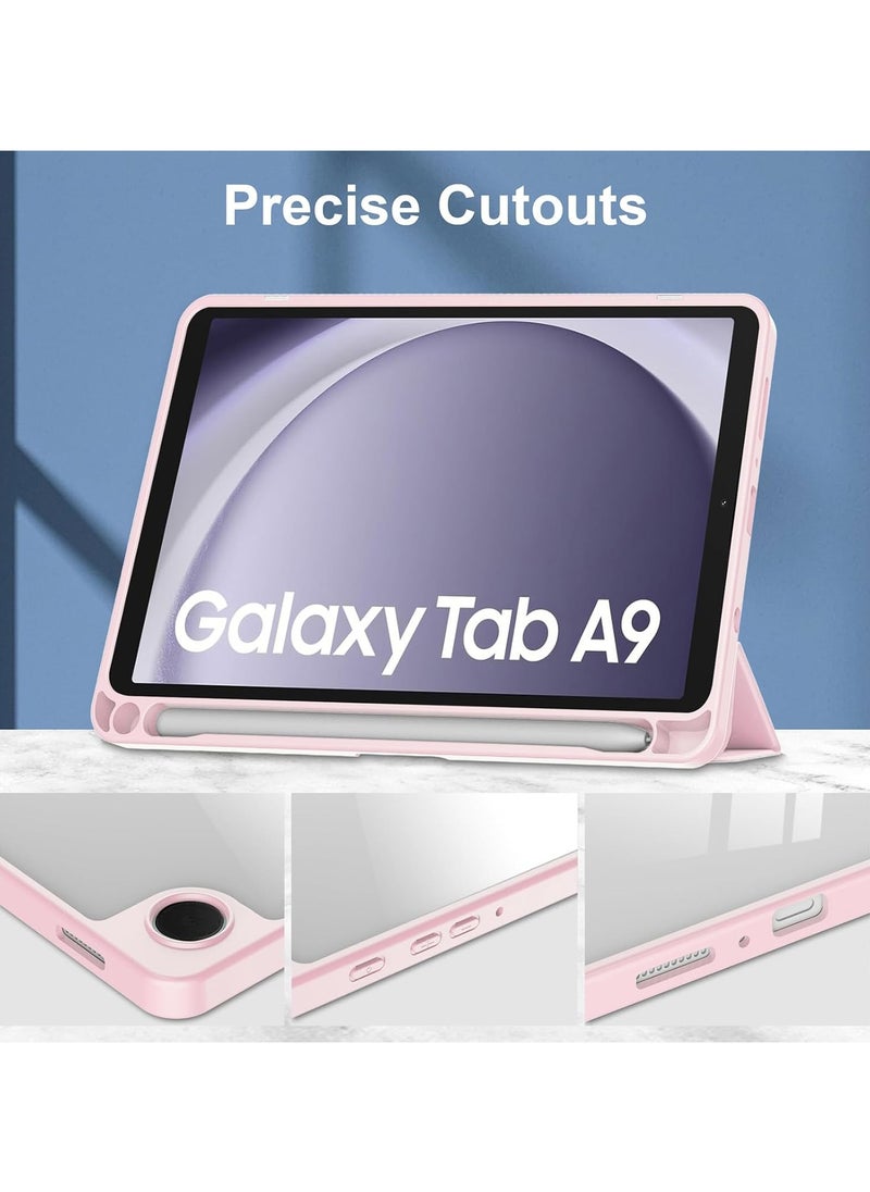 VKL - Hybrid Slim Tablet Case with Pen Holder Accessories for Samsung Galaxy Tab A9 8.7 Inch 2023 Model (SM-X110/X115/X117) Clear Transparent Back Shell, Pink - Image 1