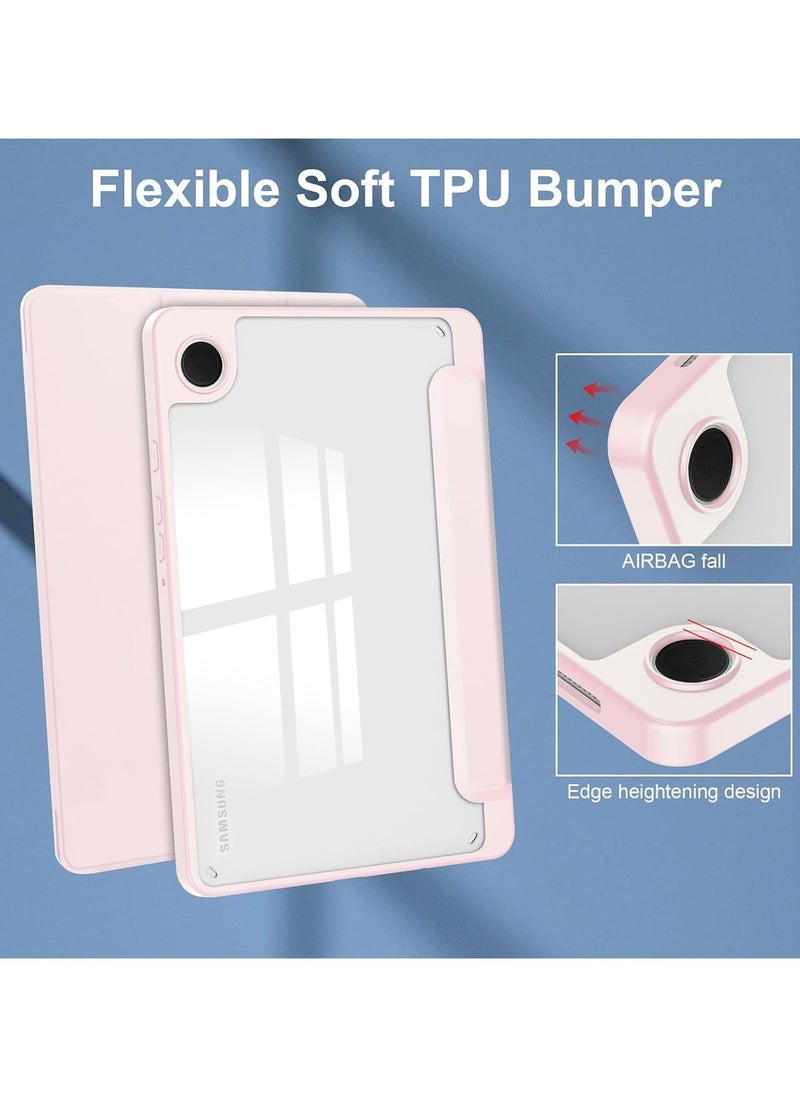 VKL - Hybrid Slim Tablet Case with Pen Holder Accessories for Samsung Galaxy Tab A9 8.7 Inch 2023 Model (SM-X110/X115/X117) Clear Transparent Back Shell, Pink - Image 1