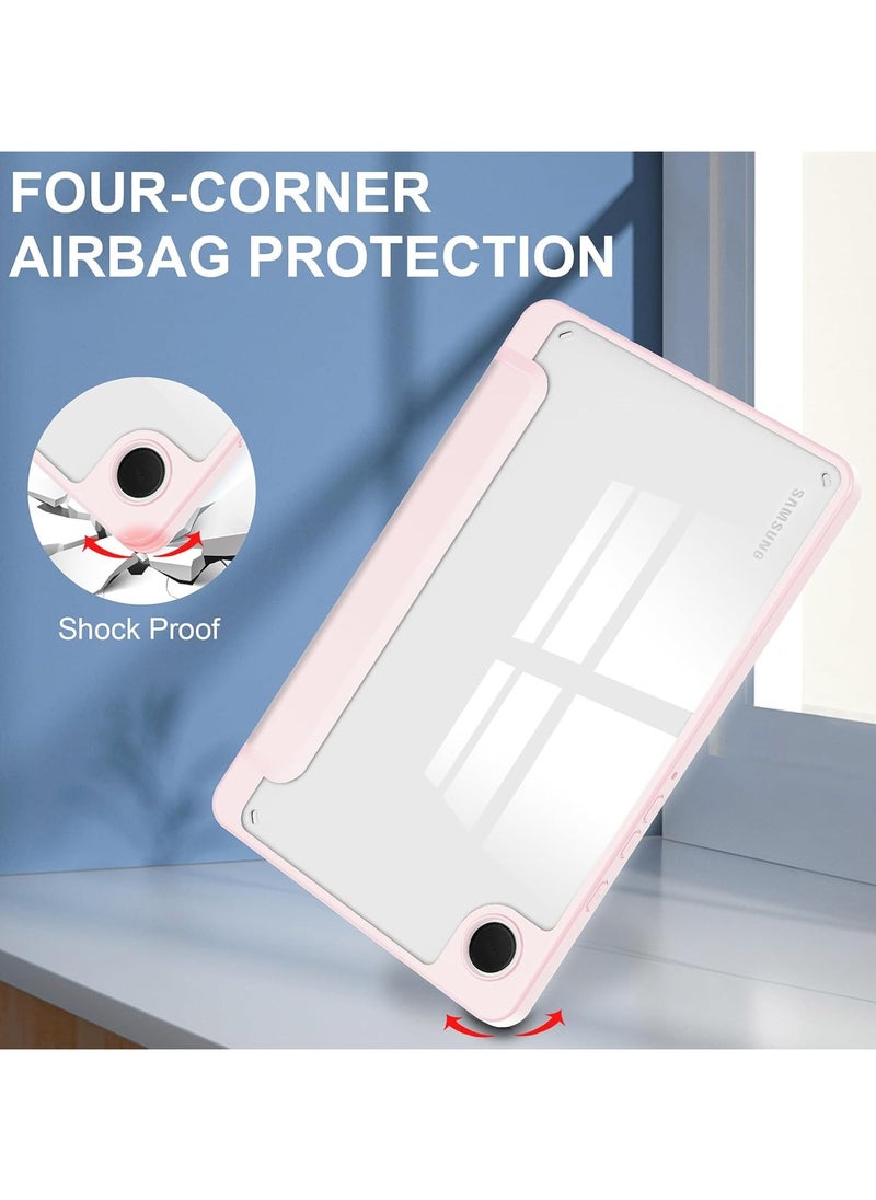 VKL - Hybrid Slim Tablet Case with Pen Holder Accessories for Samsung Galaxy Tab A9 8.7 Inch 2023 Model (SM-X110/X115/X117) Clear Transparent Back Shell, Pink - Image 1