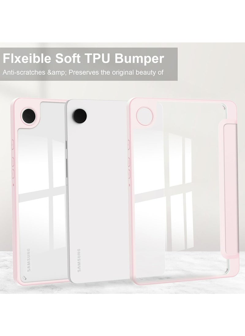 VKL - Hybrid Slim Tablet Case with Pen Holder Accessories for Samsung Galaxy Tab A9 8.7 Inch 2023 Model (SM-X110/X115/X117) Clear Transparent Back Shell, Pink - Image 1