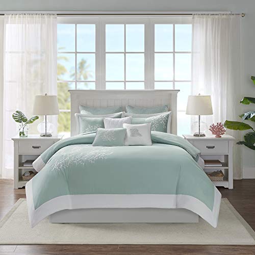 Harbor House Harbor House 100 Cotton Duvet Cover Jacquard Coastal Coral Duvet Cover Set  Light Weight Bed Comforter Covers Coastline Blue KingCal King 106x90 3 Piece 