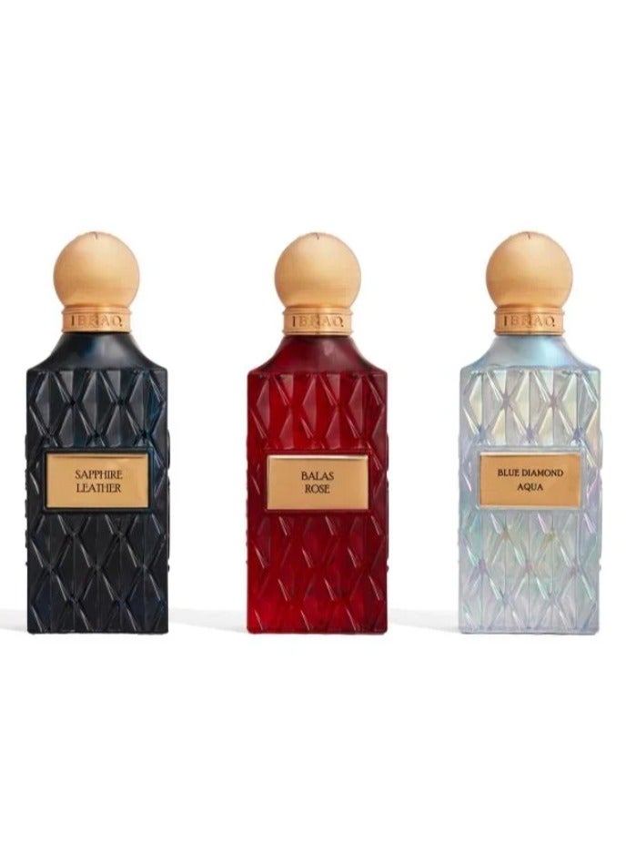 ابراق مجموعة عطور إبراق الفاخرة – 3 عطور (سفاير ليذر، بلو دايموند أكوا، بالاس روز) – 75 مل لكل عطر - Image 3