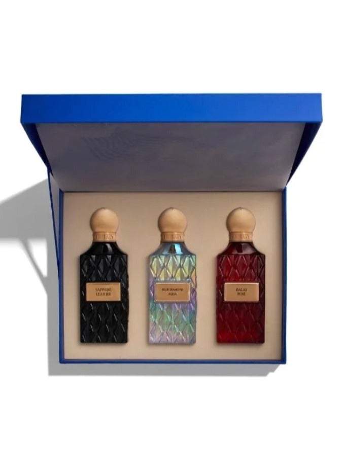 ابراق مجموعة عطور إبراق الفاخرة – 3 عطور (سفاير ليذر، بلو دايموند أكوا، بالاس روز) – 75 مل لكل عطر - Image 1