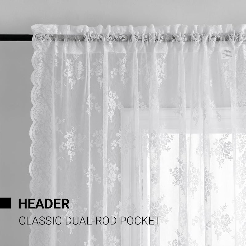 Kotile Lace Curtains 84 Inches Long - Floral Embroidery Country Lace Sheer Curtains For Living Room Scalloped Trim Tulle White Sheer Lace Curtains For Windows 52 X 84 Inch 2 Panels White - Image 4