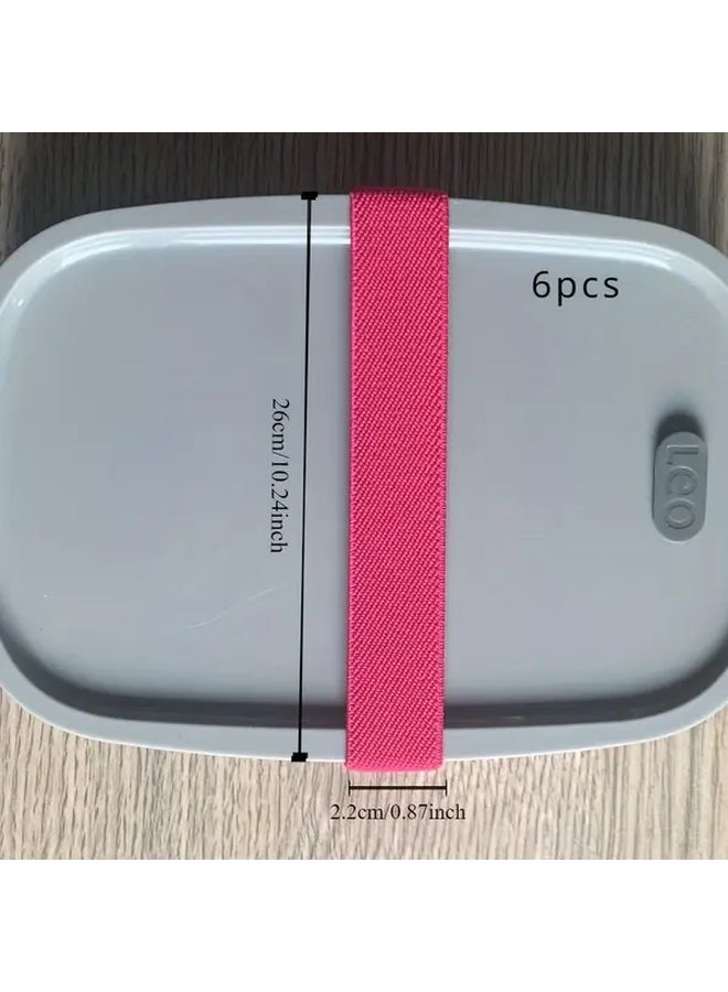 6pcs Pink Heavy Duty Stretchable Lunch Box Binding Ribbons Elastic Straps - Image 3