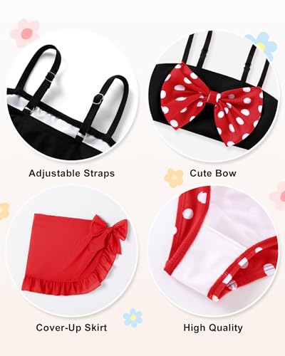 Ghteas 5t Swimsuit Girls Baby Bikini 3 Piece Bow Black Swimwear with Cover Up Summer Baby Hawaiian Outfit Girl Toddler Bathing Suit Girl 4t - Image 4