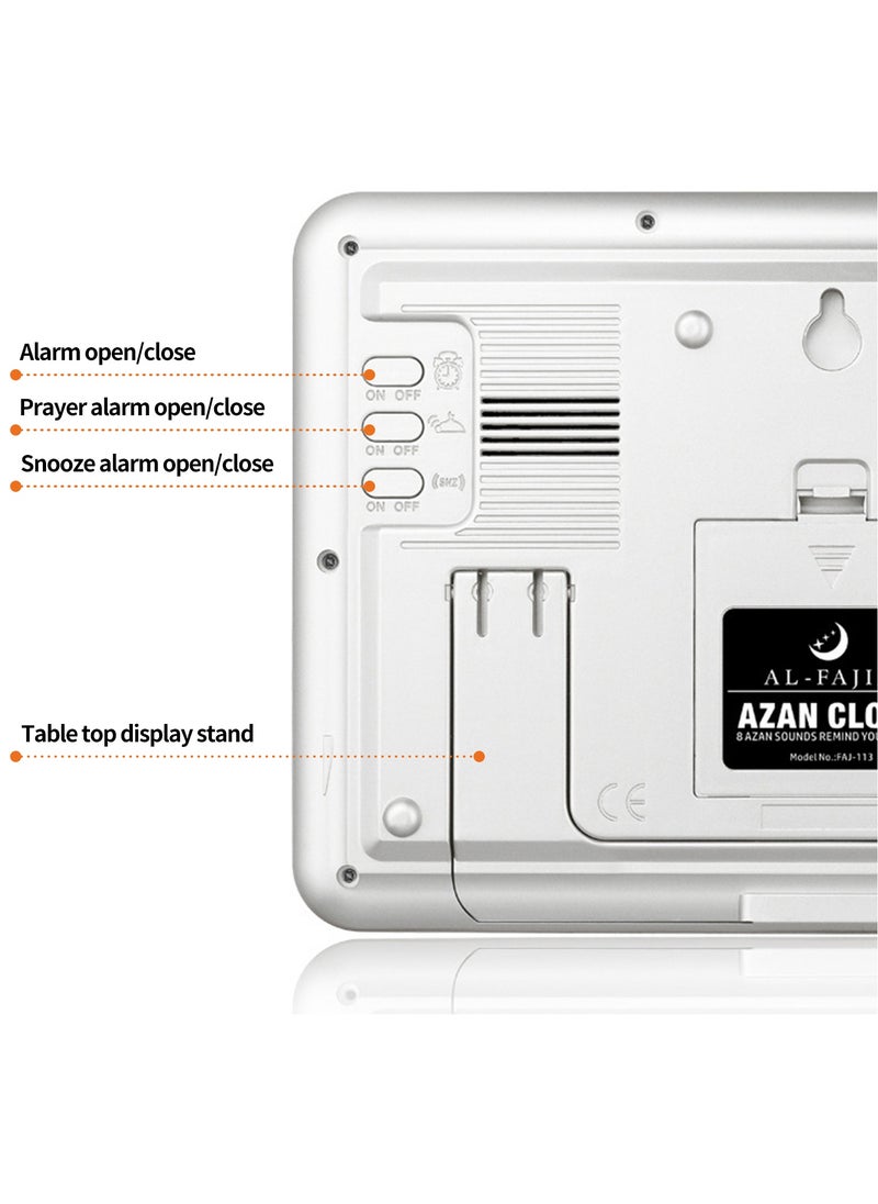 AL-FATIHA Larger LCD Screen Azan Clock, 8 Athan Sounds, Multi-languages, Hijir, Gregorian, Calendars, Muslim Prayer, Desk Alarm Clock  - Image 5