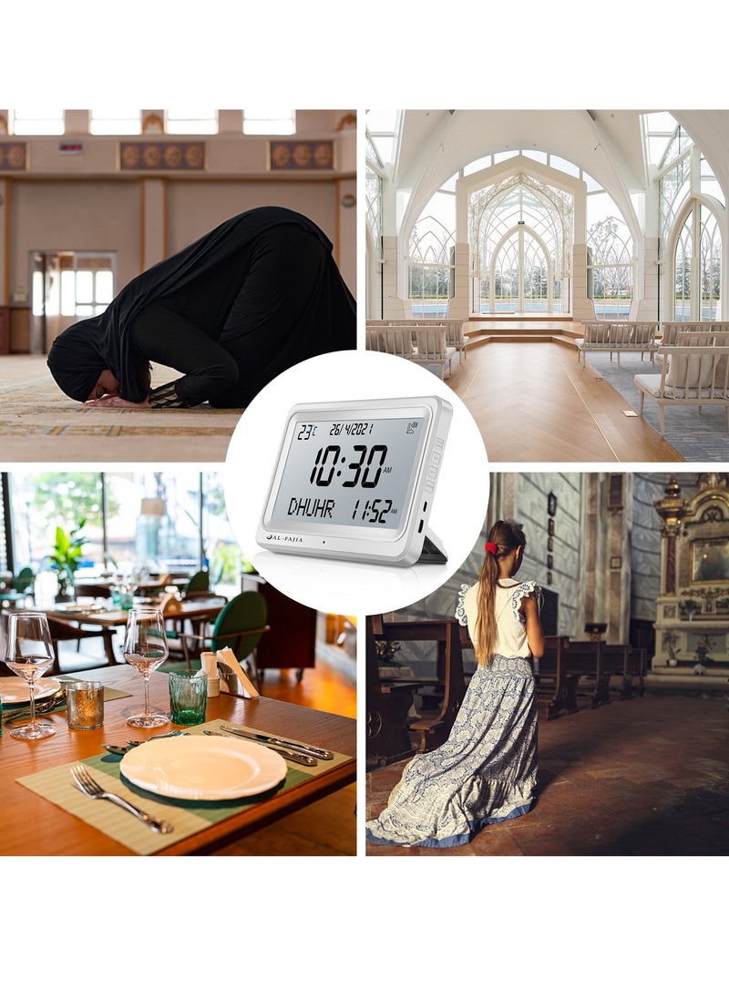 Larger LCD Screen Azan Clock, 8 Athan Sounds, Multi-languages, Hijir, Gregorian, Calendars, Muslim Prayer, Desk Alarm Clock