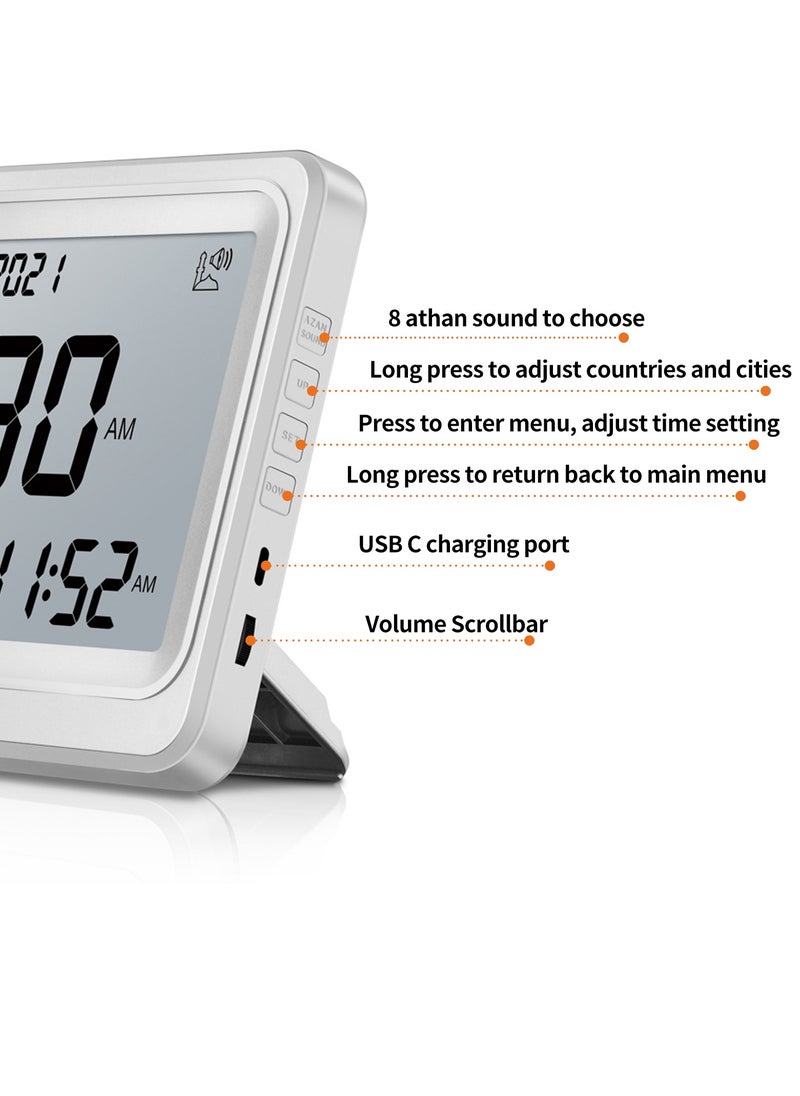 AL-FATIHA Larger LCD Screen Azan Clock, 8 Athan Sounds, Multi-languages, Hijir, Gregorian, Calendars, Muslim Prayer, Desk Alarm Clock  - Image 3