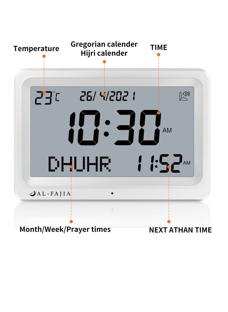 AL-FATIHA Larger LCD Screen Azan Clock, 8 Athan Sounds, Multi-languages, Hijir, Gregorian, Calendars, Muslim Prayer, Desk Alarm Clock  - Image 4