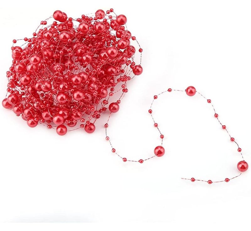 Red 10m Artificial Pearls String Garland Beads Chain For Wedding Party Flower Decoration - Image 1