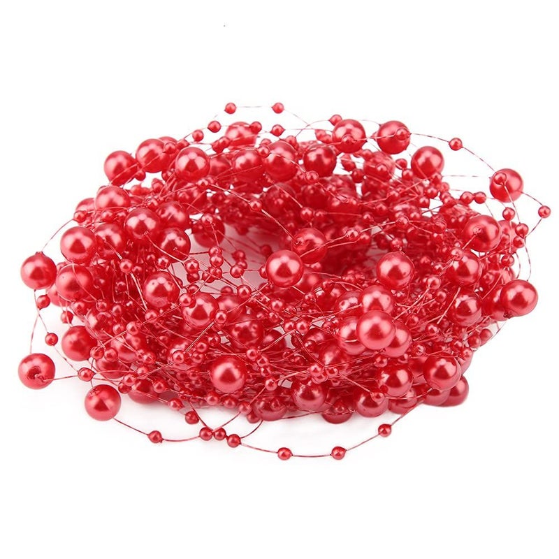 Red 10m Artificial Pearls String Garland Beads Chain For Wedding Party Flower Decoration - Image 5