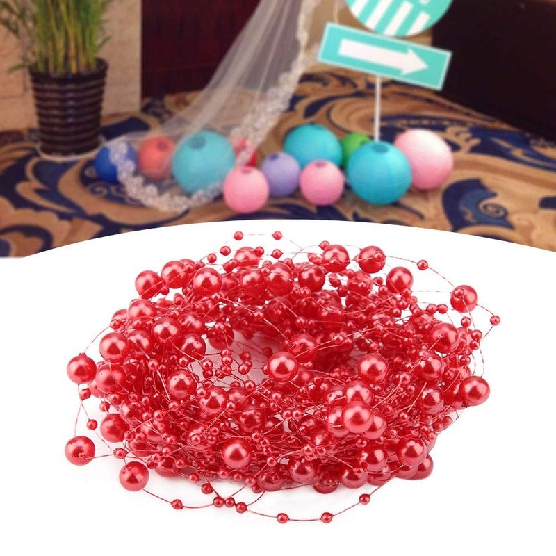 Red 10m Artificial Pearls String Garland Beads Chain For Wedding Party Flower Decoration - Image 4