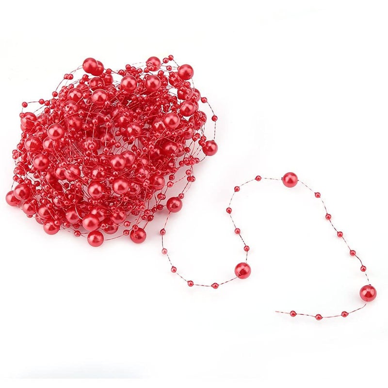Red 10m Artificial Pearls String Garland Beads Chain For Wedding Party Flower Decoration - Image 2