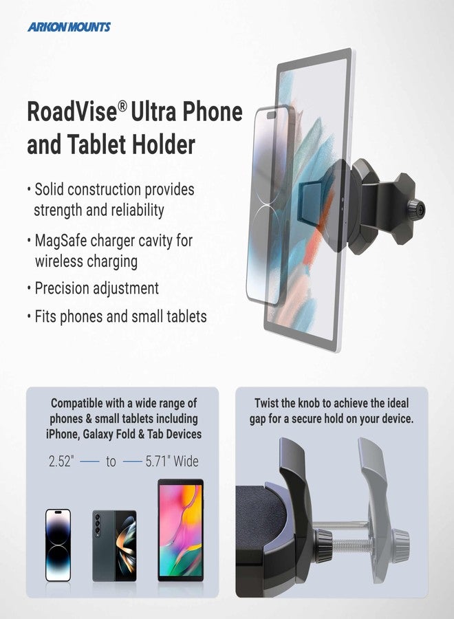 آركون حامل الهاتف والتابلت RoadVise® Ultra من ARKON Mounts متوافق مع أجهزة iPhone 14 و13 و12، وSamsung Galaxy S22 وS21، وiPad mini، وLenovo Tab M7 وM8، وRVKNAMPS - Image 4