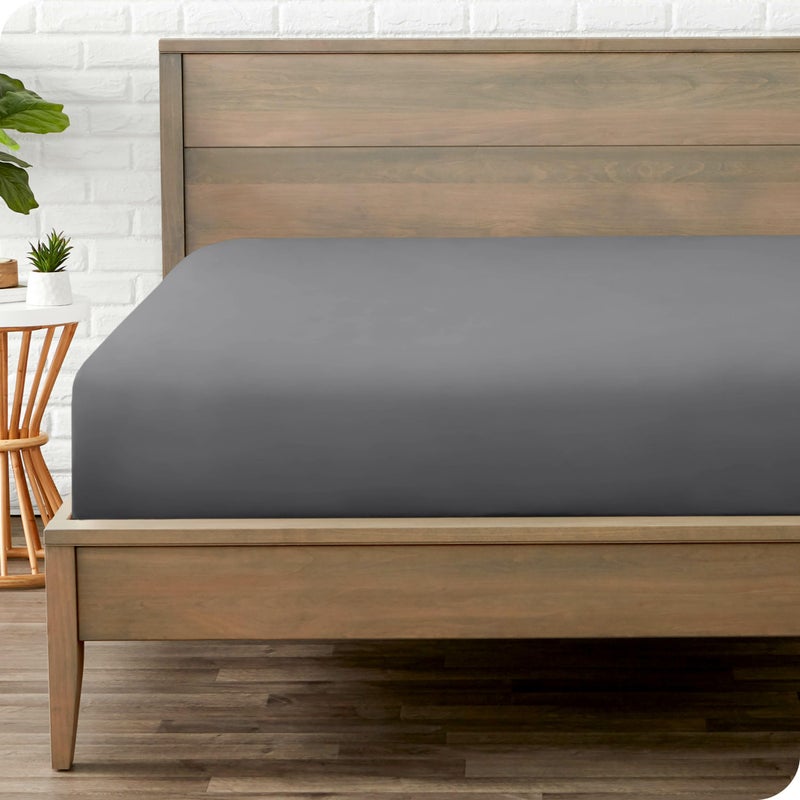 Bare Home Fitted Bottom Sheet King Size - Premium 1800 Microfiber - Ultra-Soft Hotel Luxury - Deep Pocket - Durable and Long Lasting - King Fitted Sheet (King  Grey)  - Image 1