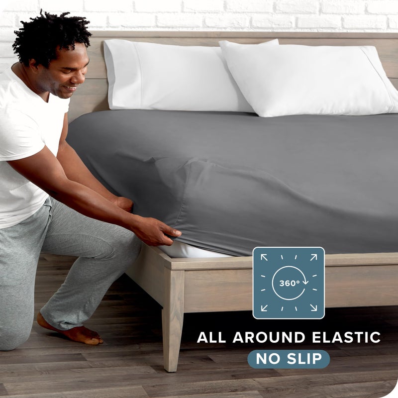 Bare Home Fitted Bottom Sheet King Size - Premium 1800 Microfiber - Ultra-Soft Hotel Luxury - Deep Pocket - Durable and Long Lasting - King Fitted Sheet (King  Grey)  - Image 3