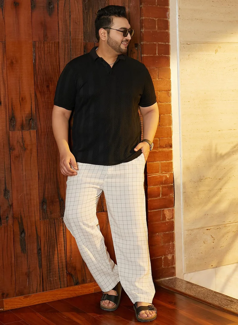 Instafab Plus Instafab Plus Men's Onyx Black Bi-Panel Polo T-Shirt For Casual Wear | Polo Neck | Short Regular Sleeves | Half-Button Closure | Plus Size T-Shirt Crafted With Comfort Fit For Everyday Wear