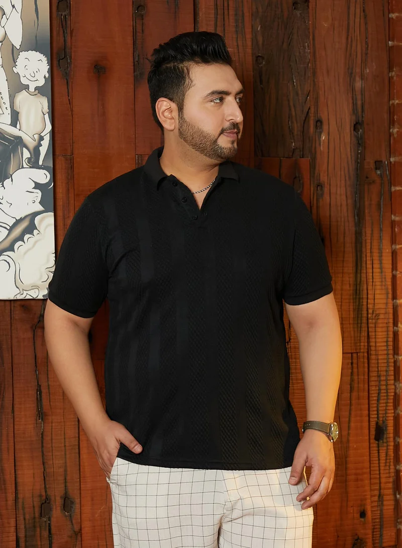 Instafab Plus Instafab Plus Men's Onyx Black Bi-Panel Polo T-Shirt For Casual Wear | Polo Neck | Short Regular Sleeves | Half-Button Closure | Plus Size T-Shirt Crafted With Comfort Fit For Everyday Wear
