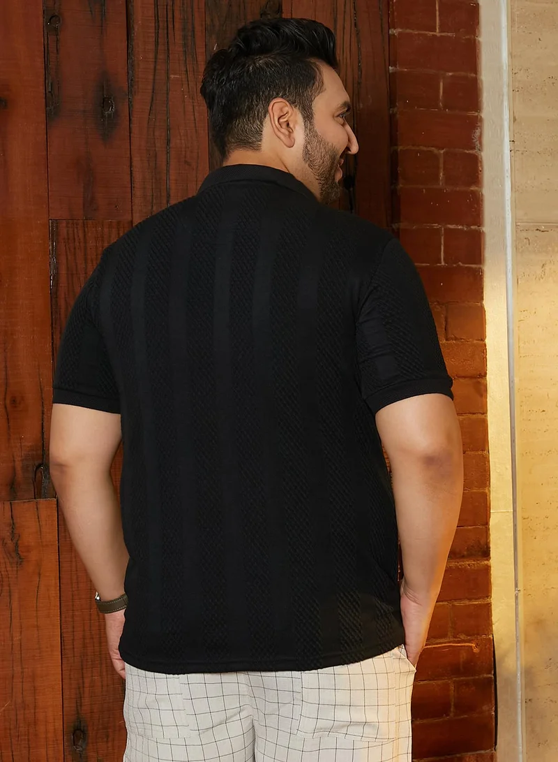 Instafab Plus Instafab Plus Men's Onyx Black Bi-Panel Polo T-Shirt For Casual Wear | Polo Neck | Short Regular Sleeves | Half-Button Closure | Plus Size T-Shirt Crafted With Comfort Fit For Everyday Wear