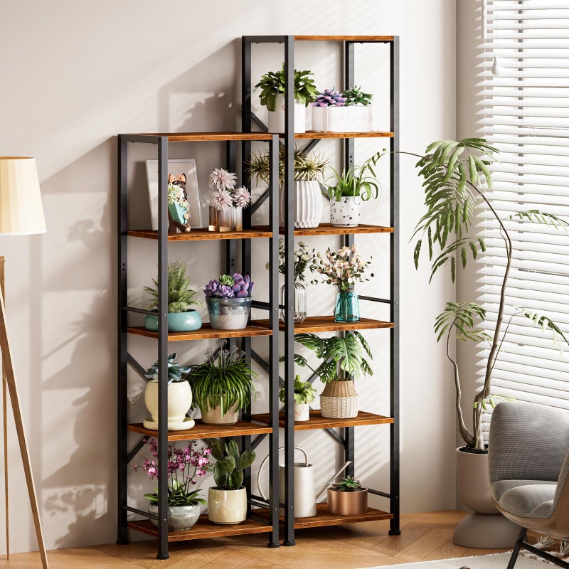 Furologee 6 Tier Tall Bookshelf, Industrial Narrow Bookcase, Display Standing Shelf Units, Metal and Wood Storage Rack Organizer for Living Room, Home Office, Entryway, Kitchen, Rustic Brown - Image 5