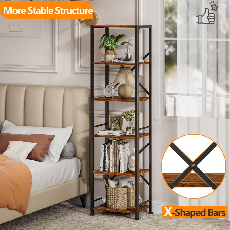 Furologee 6 Tier Tall Bookshelf, Industrial Narrow Bookcase, Display Standing Shelf Units, Metal and Wood Storage Rack Organizer for Living Room, Home Office, Entryway, Kitchen, Rustic Brown - Image 3