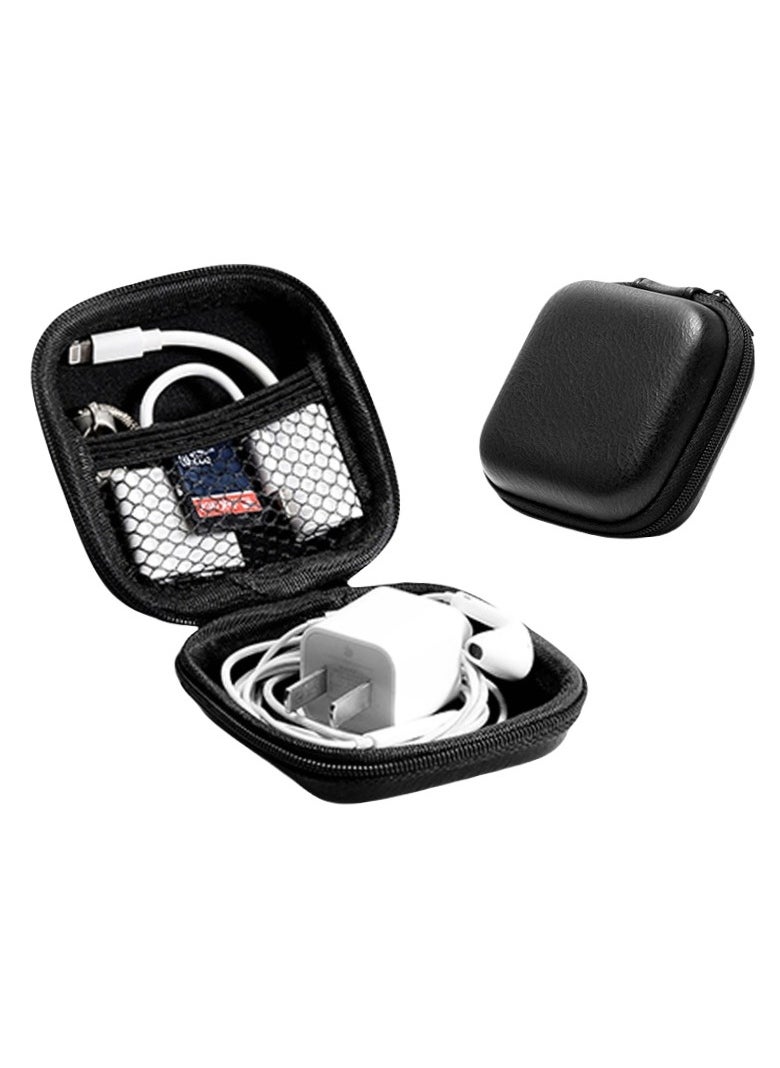 Generic - Retro leather in-ear earphone storage bag Huawei Apple Bluetooth headphone data cable protection box portable anti-pressure - Image 1