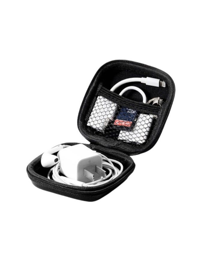 Generic - Retro leather in-ear earphone storage bag Huawei Apple Bluetooth headphone data cable protection box portable anti-pressure - Image 1