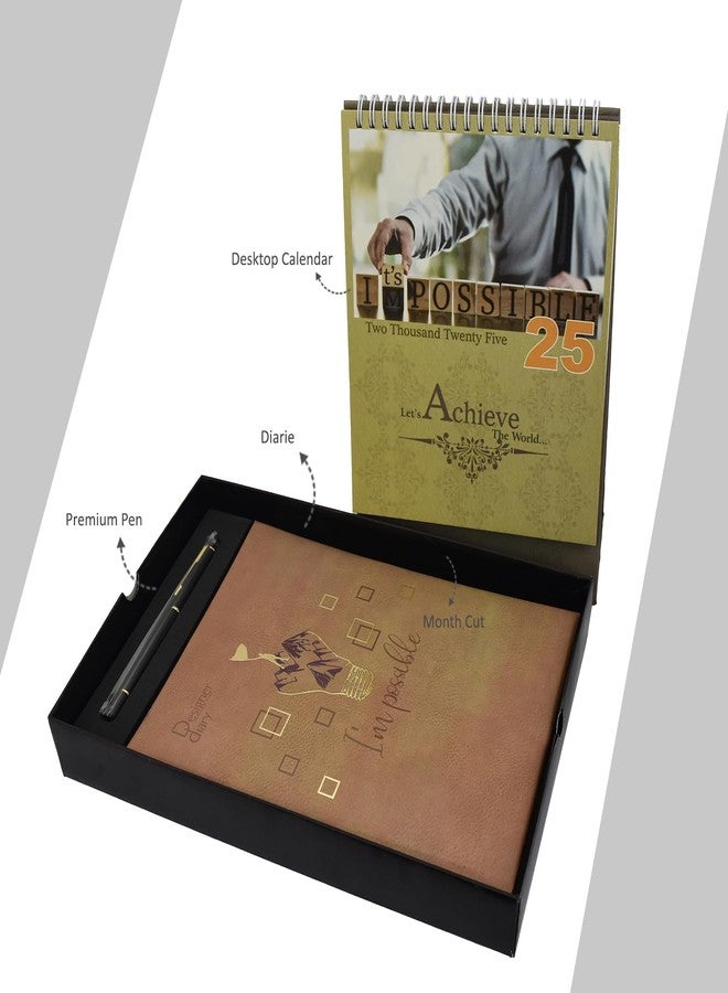 Cubic 2025 Premium I'm Possible Theme Gift Set| Diary Calendar Pen | Executive diary|B5 Size|Month Cut| Natural Shade Paper|Best New Year Gift|Corporate Gift | With Book Mark | Sunday half - Image 2