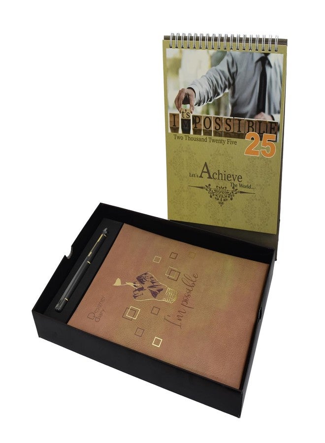 Cubic 2025 Premium I'm Possible Theme Gift Set| Diary Calendar Pen | Executive diary|B5 Size|Month Cut| Natural Shade Paper|Best New Year Gift|Corporate Gift | With Book Mark | Sunday half - Image 1