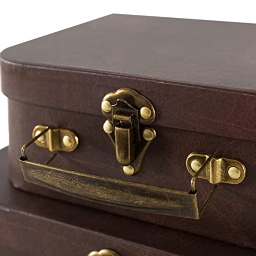 SLPR Paperboard Suitcases Set of 3, Brown Leather - Vintage Cardboard Suitcase Decor, Nesting Luggage Decorative Mache Boxes with Hinged Lids and Brass Handle, Mini Suitcases for Centerpieces - Image 4