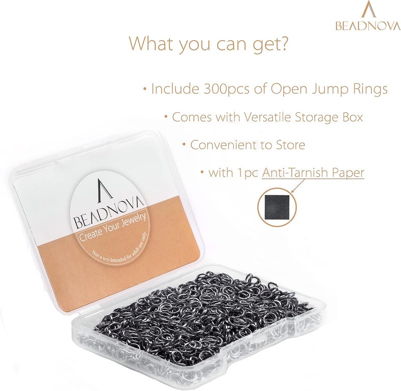 BEADNOVA 4mm Gun Black Jump Rings for Jewelry Making Open Jump Rings for Keychains and Necklace Repair (300Pcs) - Image 2