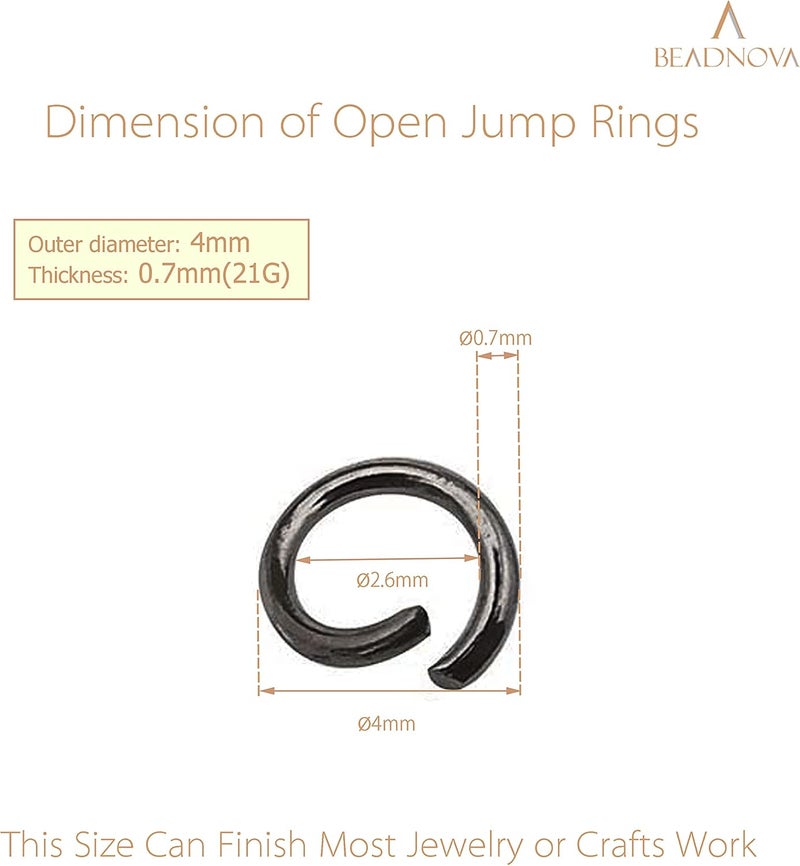 BEADNOVA 4mm Gun Black Jump Rings for Jewelry Making Open Jump Rings for Keychains and Necklace Repair (300Pcs) - Image 3