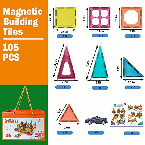 BUBUQE Magnetic Tiles Parking Building Playset with 10 PullBack Metal Cars for Kids Construction STEM Toy Preschool Creativity Learning Birthday Gift for Girls Boys Toddlers 3 4 5 6 7 8 - Image 5