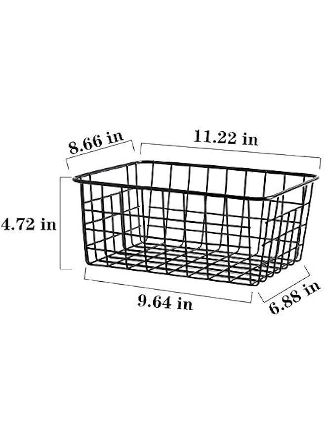 Kitchen Wire Baskets Farmhouse Decor Metal Food Storage Organizer, Household Refrigerator Bin with Built-in Handles for Cabinets,Pantry Set of 2 Black - Image 2