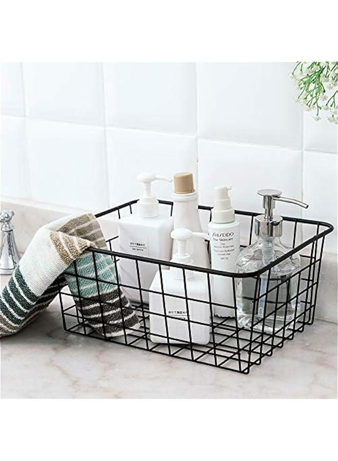 Kitchen Wire Baskets Farmhouse Decor Metal Food Storage Organizer, Household Refrigerator Bin with Built-in Handles for Cabinets,Pantry Set of 2 Black - Image 4