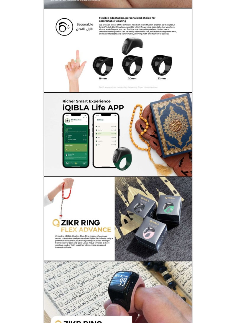 Zikr Ring Flex Advance F03 Tasbih Smart counter With 3 Compatible Sizes(18mm / 20mm / 22mm) | 2-5 Prayer Tasbih Reminder, BT Connectivity With Qibla Life App - Image 4