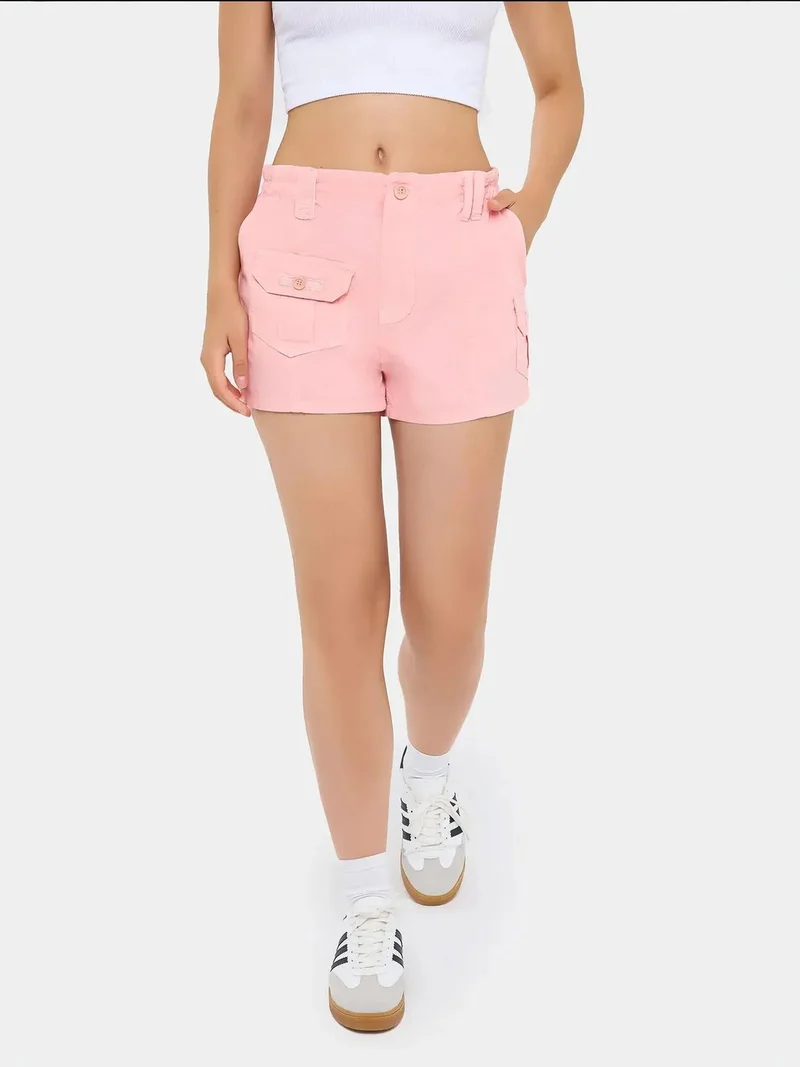 زوبعة شورت كارجو بخصر متوسط مع تفاصيل جيوب