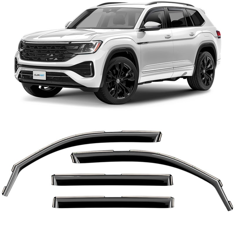 حراس المطر القابلة للتعديل من CLIM ART لسيارة فولكس فاجن VW أطلس 2018-2025، واقيات نوافذ أصلية، 4 قطع 618138