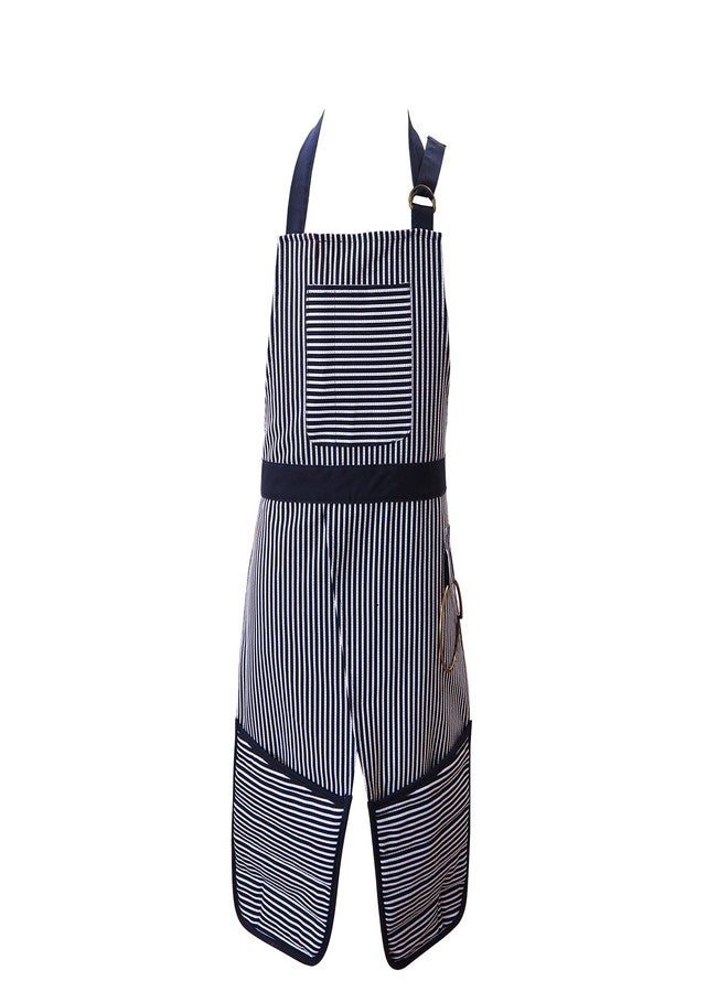 RED LMLDETA Apron Kitchen Heavy Fabric Adjustable Neck Strap Bib Extra Long Ties 2 Pockets Cotton Chef Cooking (Blue Apron) - Image 1