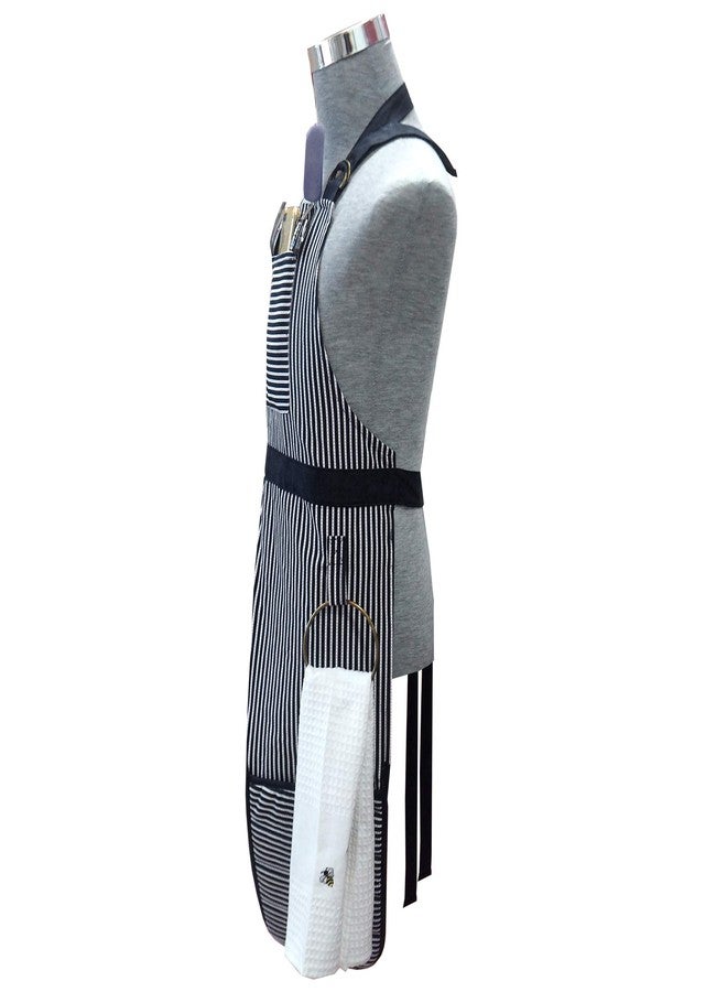 RED LMLDETA Apron Kitchen Heavy Fabric Adjustable Neck Strap Bib Extra Long Ties 2 Pockets Cotton Chef Cooking (Blue Apron) - Image 2