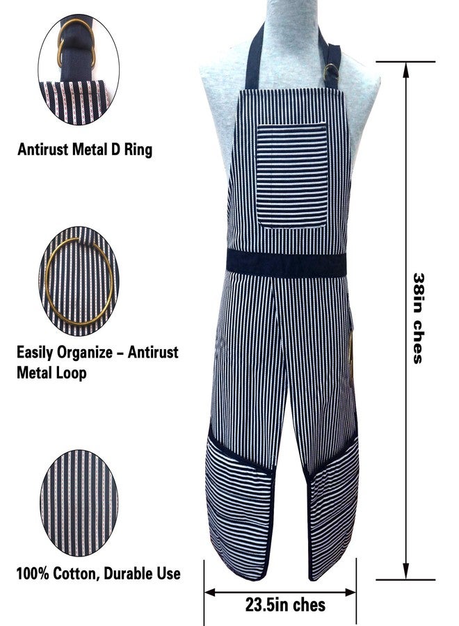 RED LMLDETA Apron Kitchen Heavy Fabric Adjustable Neck Strap Bib Extra Long Ties 2 Pockets Cotton Chef Cooking (Blue Apron) - Image 3