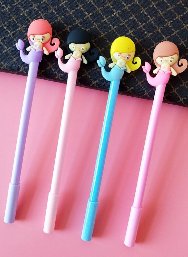 سلة أقلام حبر للأطفال والبنات على شكل حورية البحر– باكج من 4 قطع - Image 5