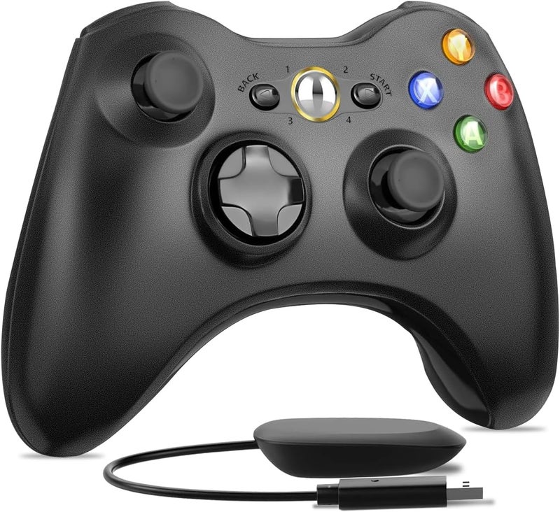 في & حول وحدة تحكم لاس��كية W&O متوافقة مع أجهزة Xbox 360 بتردد 2.4 جيجاهرتز، عصا تحكم لاسلكية متوافقة مع Xbox 360 وأجهزة الكمبيوتر التي تعمل بأنظمة Windows 7 و8 و10 و11 مع جهاز استقبال (أسود) - Image 2